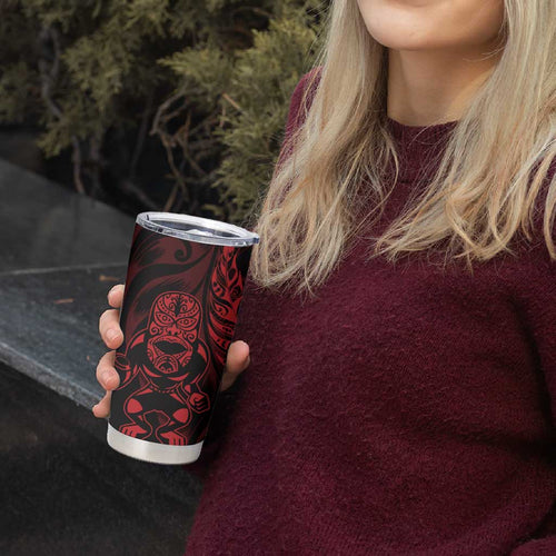 New Zealand Lawn Bowls Custom Tumbler Cup Red Maori Warrior Tribal Silver Fern - Aussie Hoodie