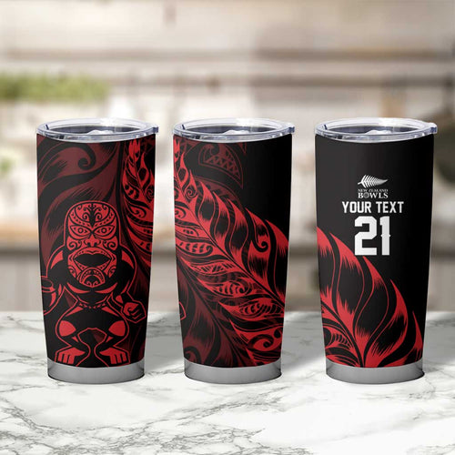 New Zealand Lawn Bowls Custom Tumbler Cup Red Maori Warrior Tribal Silver Fern - Aussie Hoodie