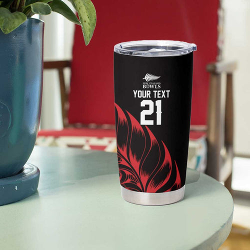 New Zealand Lawn Bowls Custom Tumbler Cup Red Maori Warrior Tribal Silver Fern - Aussie Hoodie