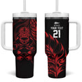 New Zealand Lawn Bowls Custom Tumbler With Handle Red Maori Warrior Tribal Silver Fern - Aussie Hoodie