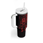 New Zealand Lawn Bowls Custom Tumbler With Handle Red Maori Warrior Tribal Silver Fern - Aussie Hoodie