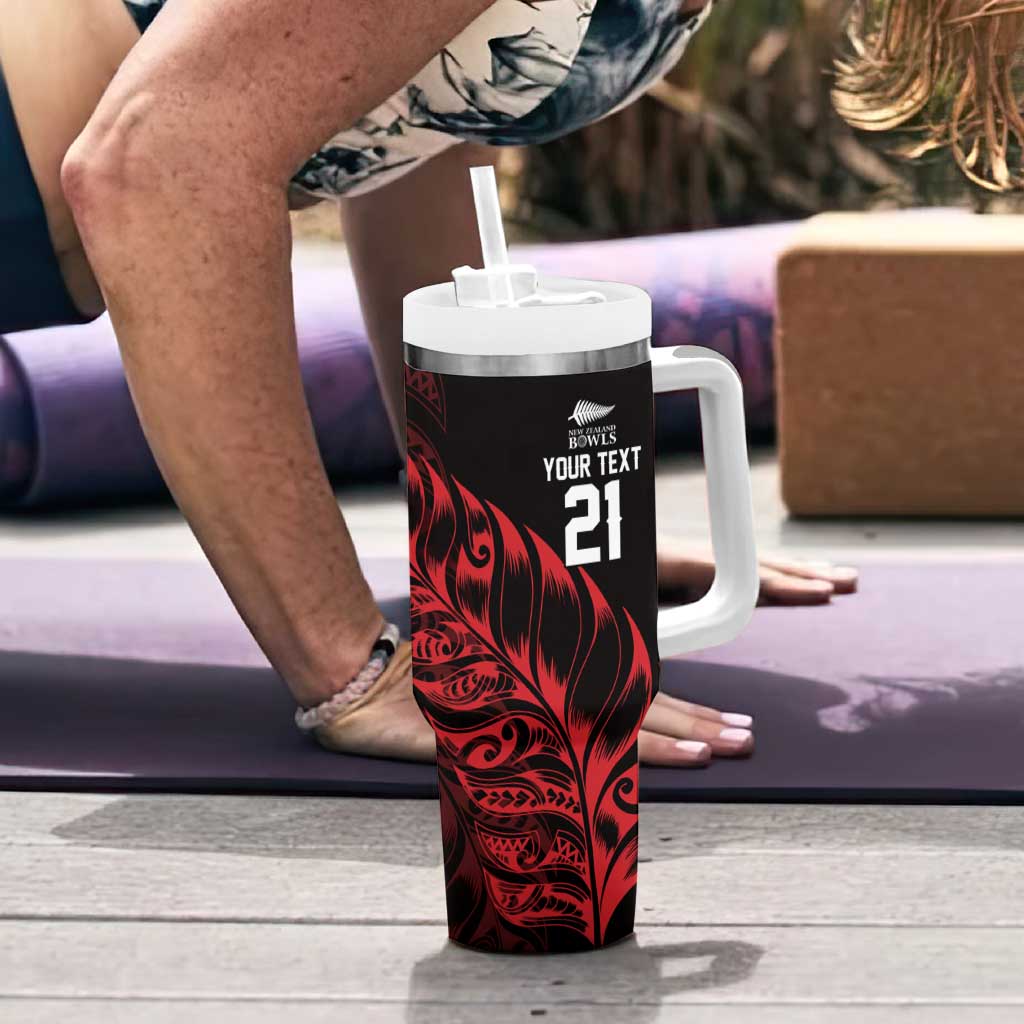 New Zealand Lawn Bowls Custom Tumbler With Handle Red Maori Warrior Tribal Silver Fern - Aussie Hoodie