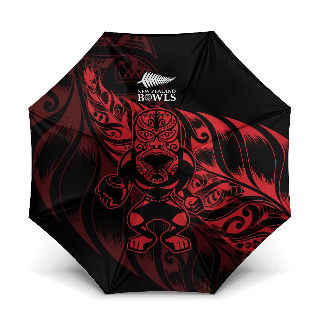 New Zealand Lawn Bowls Umbrella Red Maori Warrior Tribal Silver Fern - Aussie Hoodie