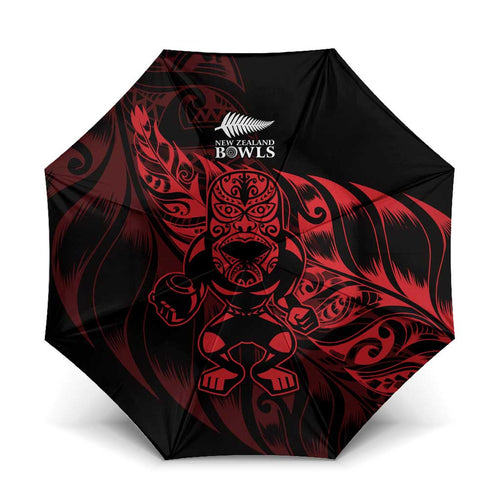 New Zealand Lawn Bowls Umbrella Red Maori Warrior Tribal Silver Fern - Aussie Hoodie