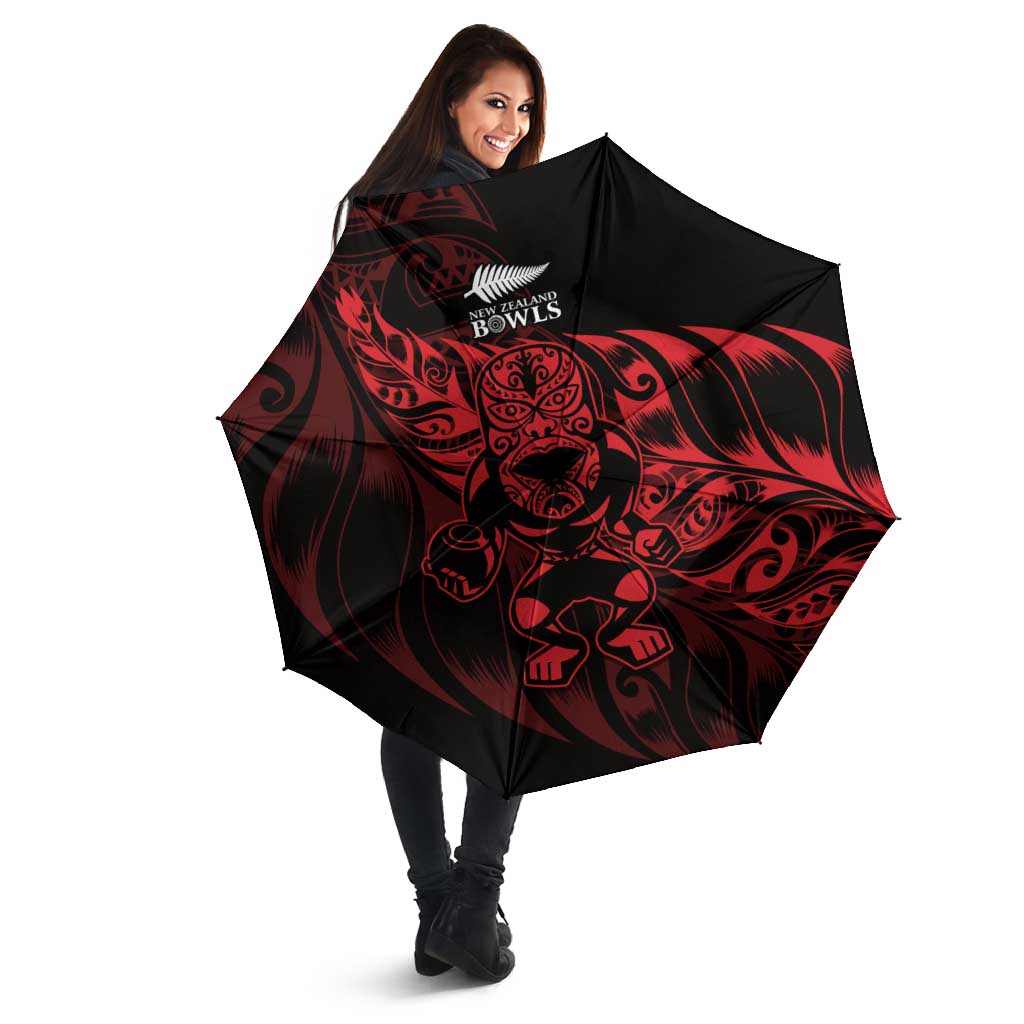 New Zealand Lawn Bowls Umbrella Red Maori Warrior Tribal Silver Fern - Aussie Hoodie