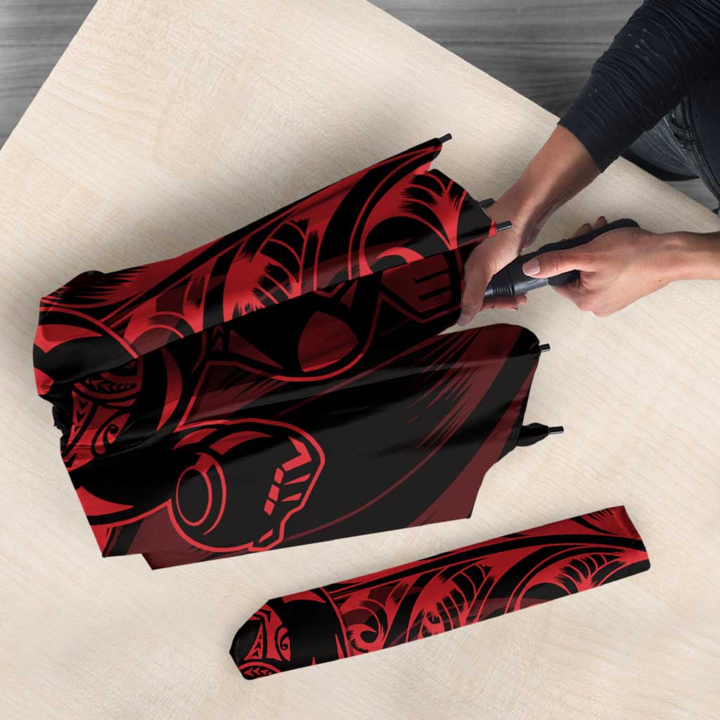 New Zealand Lawn Bowls Umbrella Red Maori Warrior Tribal Silver Fern - Aussie Hoodie
