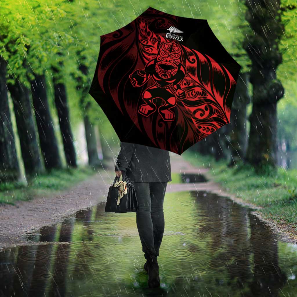 New Zealand Lawn Bowls Umbrella Red Maori Warrior Tribal Silver Fern - Aussie Hoodie