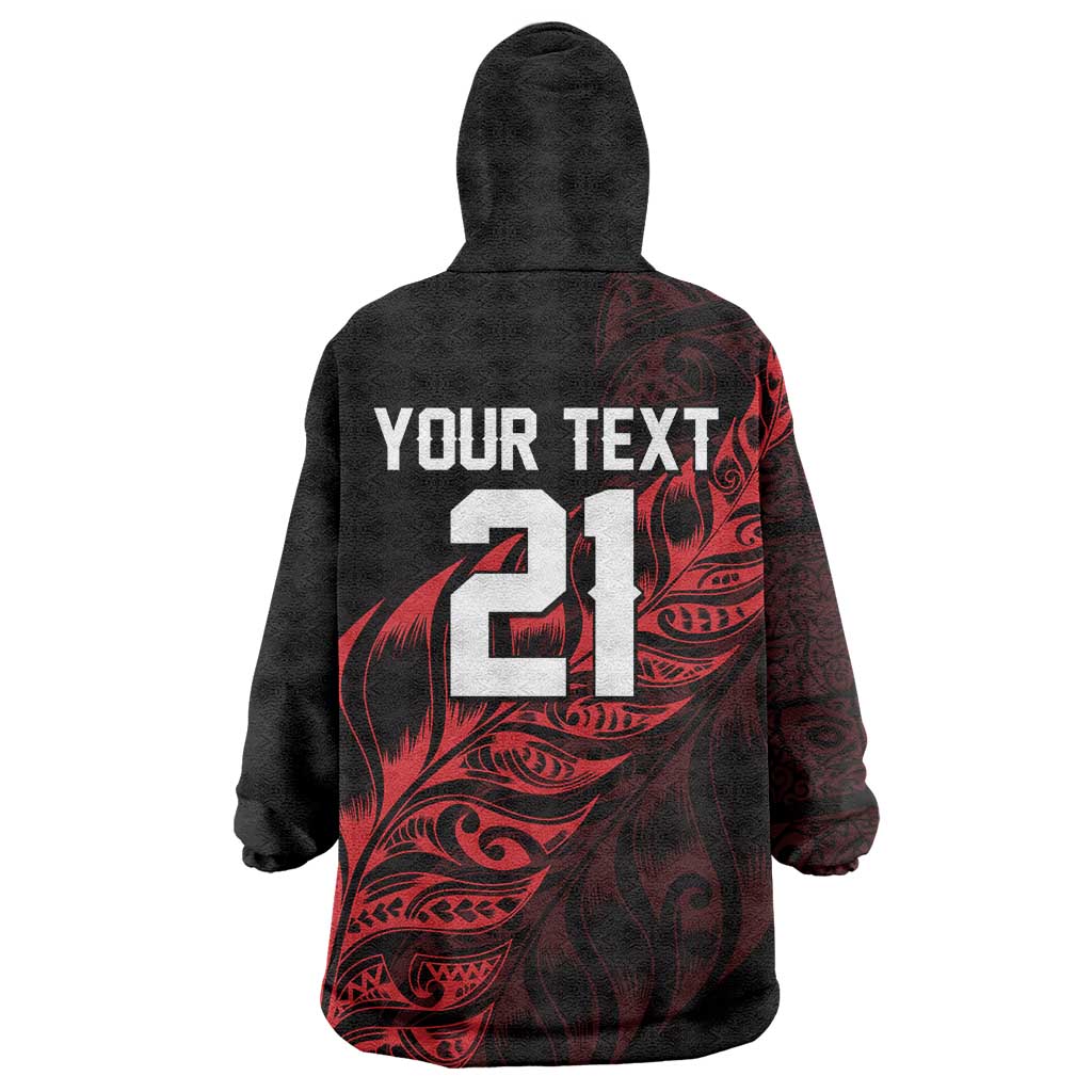 New Zealand Lawn Bowls Custom Wearable Blanket Hoodie Red Maori Warrior Tribal Silver Fern - Aussie Hoodie