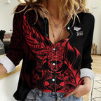 New Zealand Lawn Bowls Custom Women Casual Shirt Red Maori Warrior Tribal Silver Fern - Aussie Hoodie