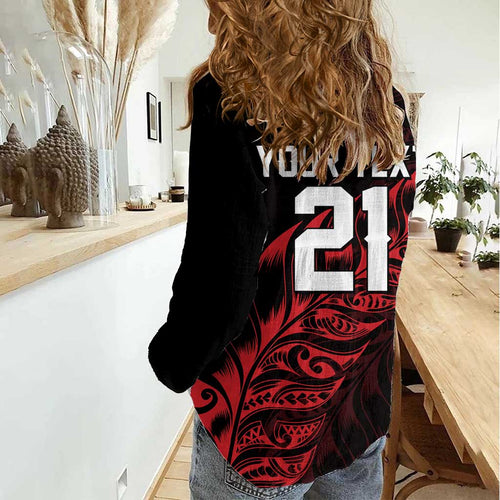 New Zealand Lawn Bowls Custom Women Casual Shirt Red Maori Warrior Tribal Silver Fern - Aussie Hoodie