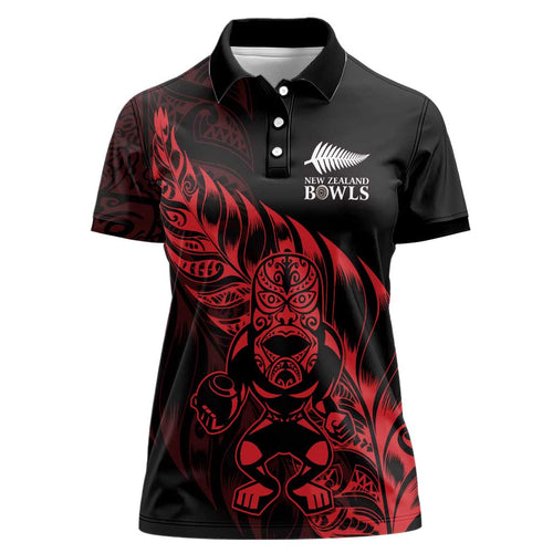 New Zealand Lawn Bowls Custom Women Polo Shirt Red Maori Warrior Tribal Silver Fern - Aussie Hoodie