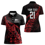 New Zealand Lawn Bowls Custom Women Polo Shirt Red Maori Warrior Tribal Silver Fern - Aussie Hoodie