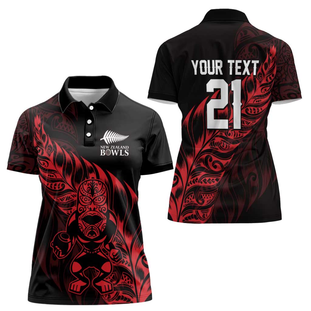 New Zealand Lawn Bowls Custom Women Polo Shirt Red Maori Warrior Tribal Silver Fern - Aussie Hoodie