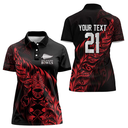 New Zealand Lawn Bowls Custom Women Polo Shirt Red Maori Warrior Tribal Silver Fern - Aussie Hoodie