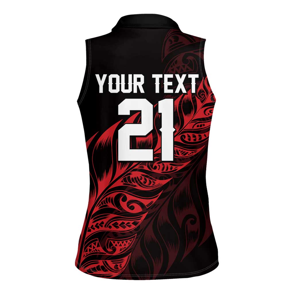 New Zealand Lawn Bowls Custom Women Sleeveless Polo Shirt Red Maori Warrior Tribal Silver Fern - Aussie Hoodie