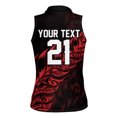 New Zealand Lawn Bowls Custom Women Sleeveless Polo Shirt Red Maori Warrior Tribal Silver Fern - Aussie Hoodie