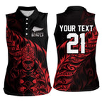 New Zealand Lawn Bowls Custom Women Sleeveless Polo Shirt Red Maori Warrior Tribal Silver Fern - Aussie Hoodie