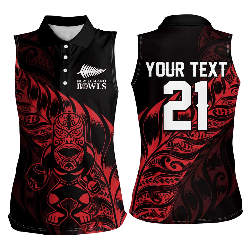 New Zealand Lawn Bowls Custom Women Sleeveless Polo Shirt Red Maori Warrior Tribal Silver Fern - Aussie Hoodie