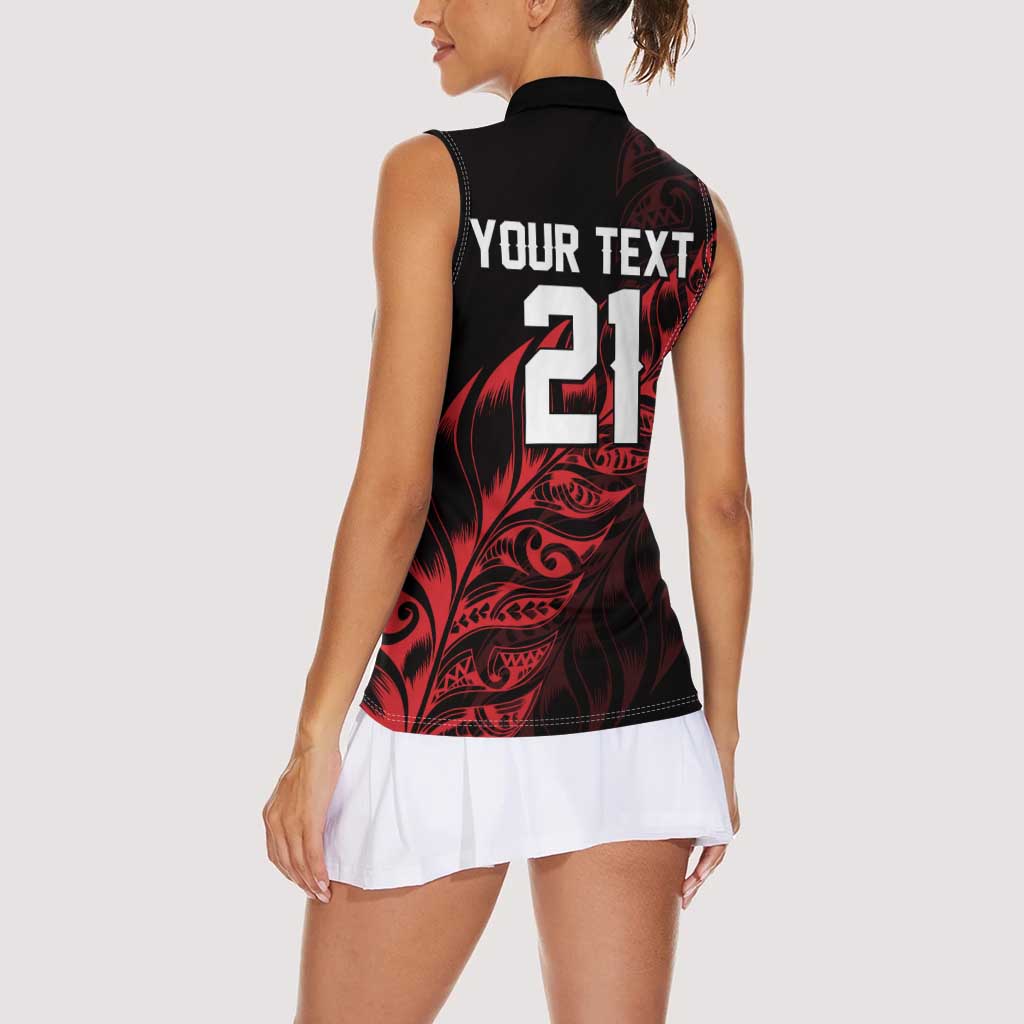 New Zealand Lawn Bowls Custom Women Sleeveless Polo Shirt Red Maori Warrior Tribal Silver Fern - Aussie Hoodie