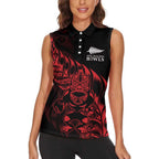 New Zealand Lawn Bowls Custom Women Sleeveless Polo Shirt Red Maori Warrior Tribal Silver Fern - Aussie Hoodie