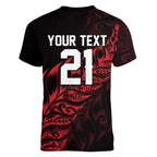 New Zealand Lawn Bowls Custom Women V-Neck T-Shirt Red Maori Warrior Tribal Silver Fern - Aussie Hoodie
