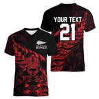New Zealand Lawn Bowls Custom Women V-Neck T-Shirt Red Maori Warrior Tribal Silver Fern - Aussie Hoodie
