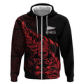 New Zealand Lawn Bowls Custom Zip Hoodie Red Maori Warrior Tribal Silver Fern - Aussie Hoodie