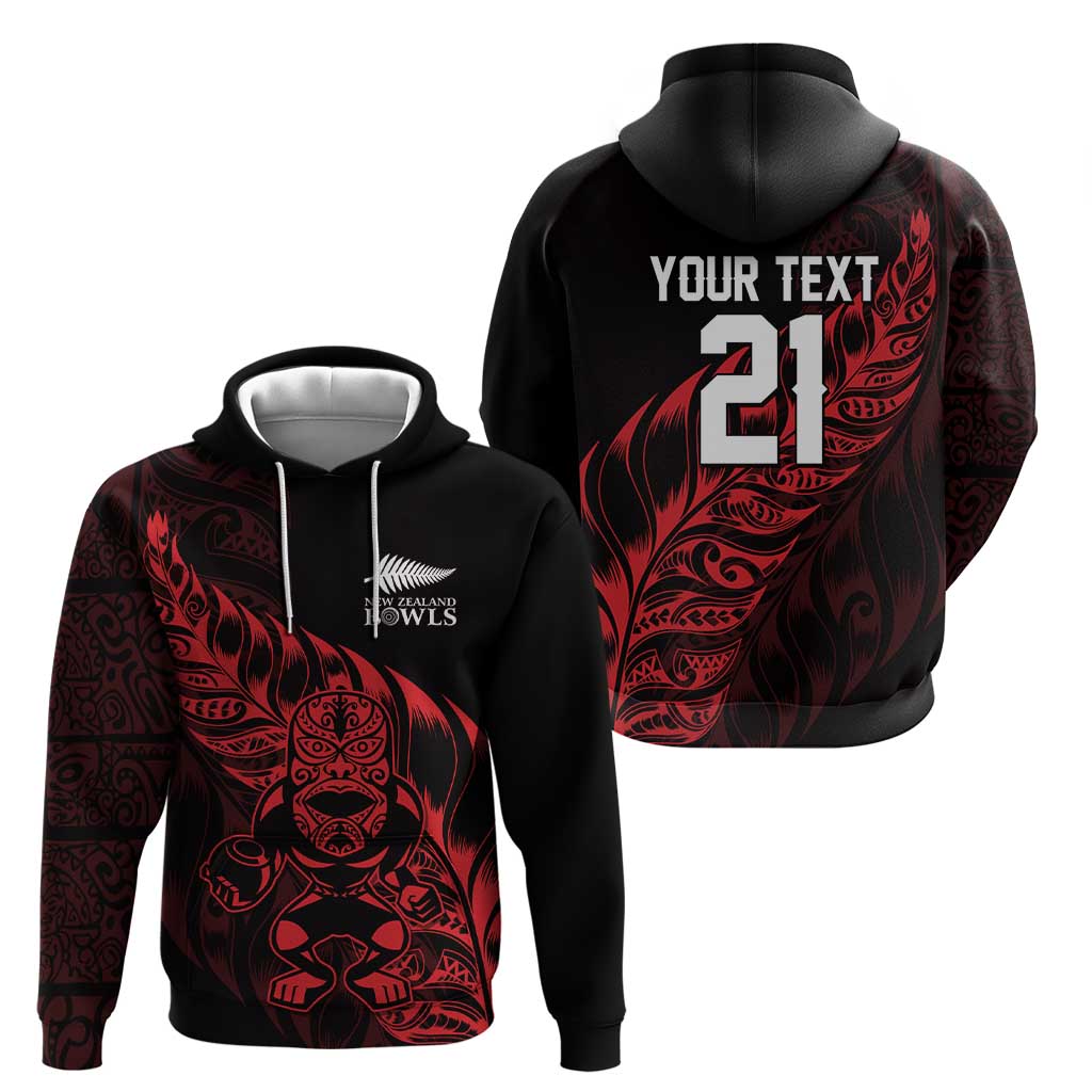 New Zealand Lawn Bowls Custom Zip Hoodie Red Maori Warrior Tribal Silver Fern - Aussie Hoodie
