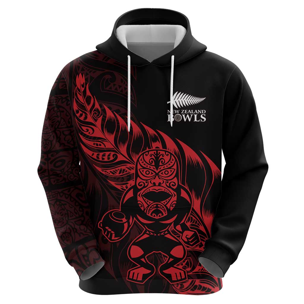 New Zealand Lawn Bowls Custom Zip Hoodie Red Maori Warrior Tribal Silver Fern - Aussie Hoodie