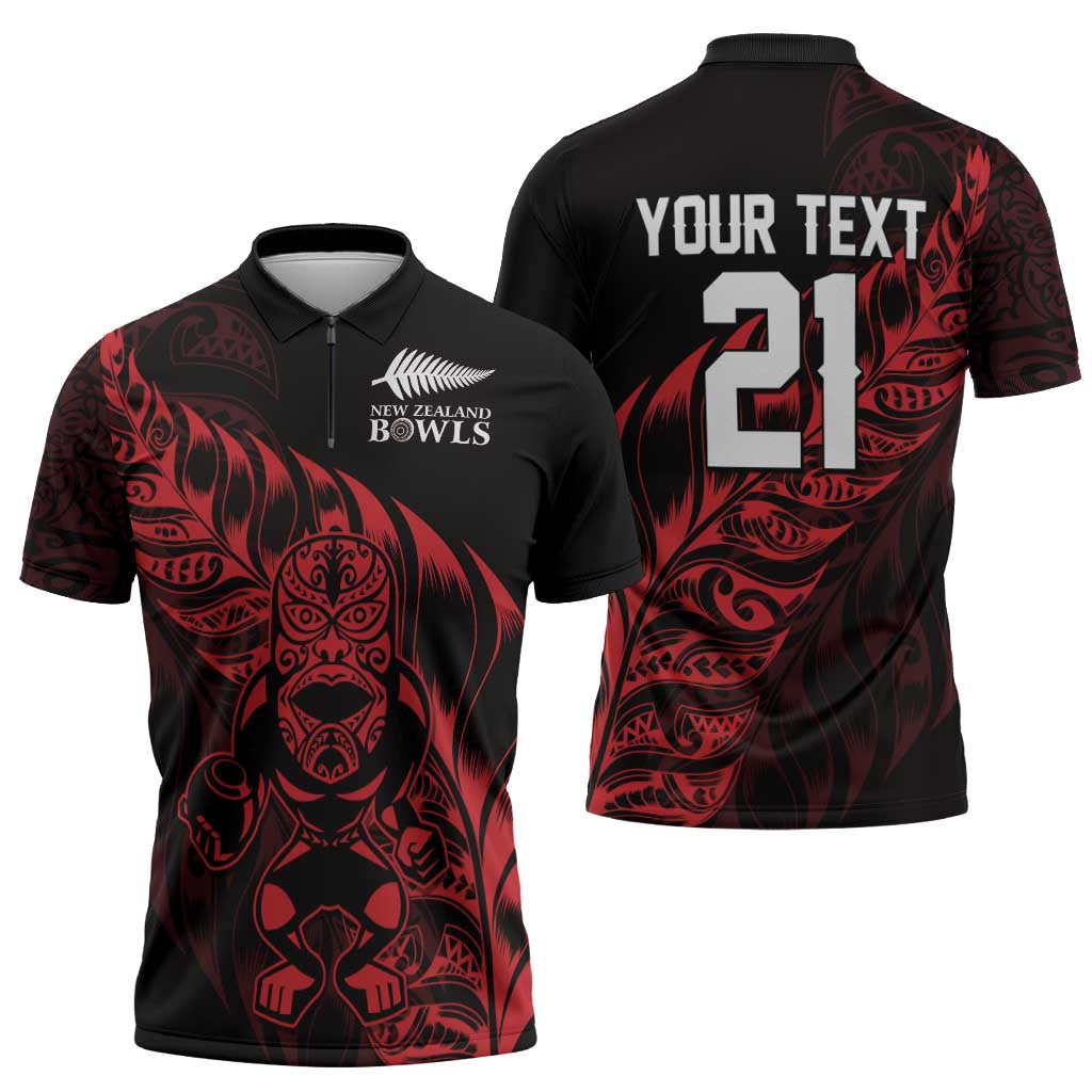 New Zealand Lawn Bowls Custom Zipper Polo Shirt Red Maori Warrior Tribal Silver Fern - Aussie Hoodie