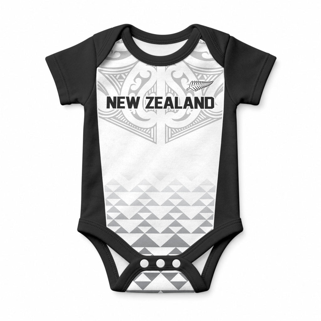 World Football 2026 New Zealand Custom Baby Onesie All White Fern Maori Tribal