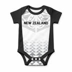 World Football 2026 New Zealand Custom Baby Onesie All White Fern Maori Tribal