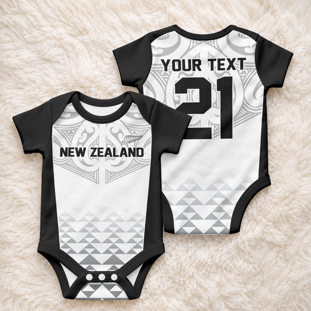 World Football 2026 New Zealand Custom Baby Onesie All White Fern Maori Tribal