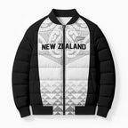 World Football 2026 New Zealand Custom Bomber Puffer Jacket All White Fern Maori Tribal - Aussie Hoodie