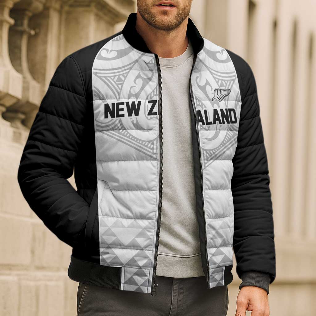 World Football 2026 New Zealand Custom Bomber Puffer Jacket All White Fern Maori Tribal - Aussie Hoodie