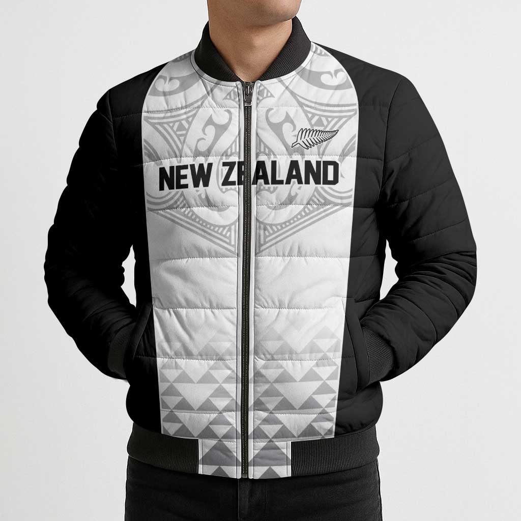 World Football 2026 New Zealand Custom Bomber Puffer Jacket All White Fern Maori Tribal - Aussie Hoodie