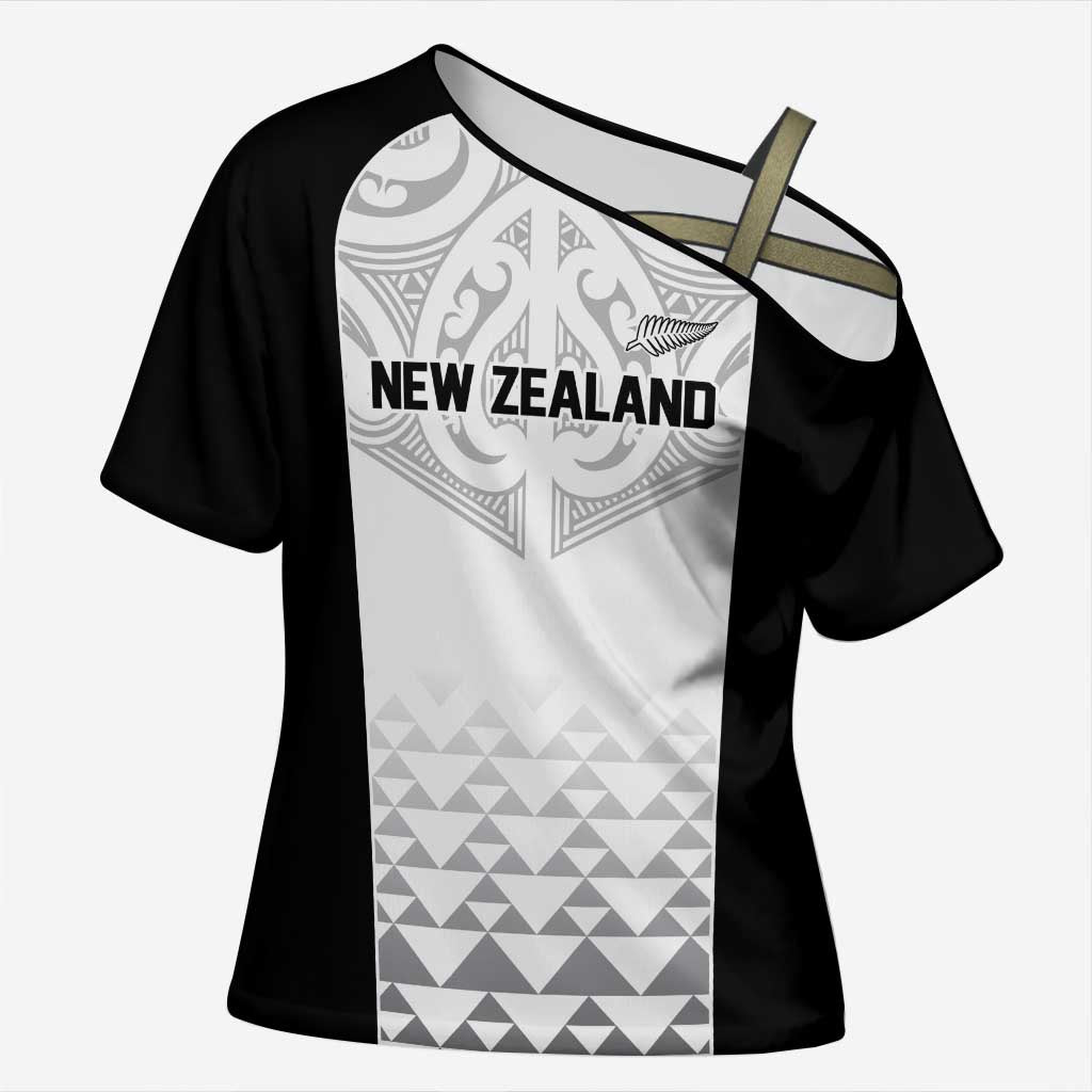 World Football 2026 New Zealand Custom Cross Shoulder Shirt All White Fern Maori Tribal - Aussie Hoodie