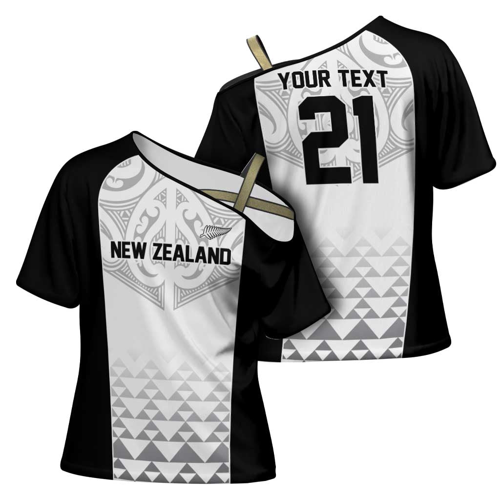 World Football 2026 New Zealand Custom Cross Shoulder Shirt All White Fern Maori Tribal - Aussie Hoodie