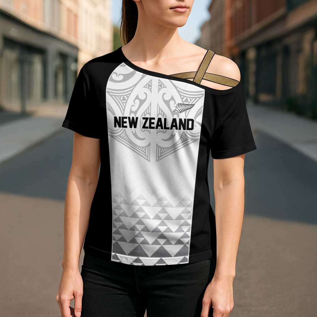 World Football 2026 New Zealand Custom Cross Shoulder Shirt All White Fern Maori Tribal - Aussie Hoodie