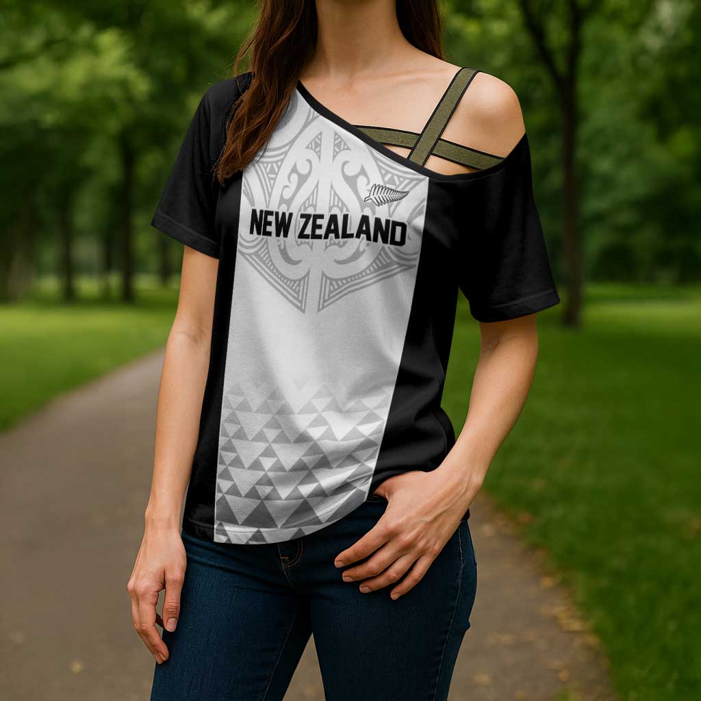 World Football 2026 New Zealand Custom Cross Shoulder Shirt All White Fern Maori Tribal - Aussie Hoodie