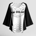 World Football 2026 New Zealand Custom Kimono Sleeve Blouse All White Fern Maori Tribal - Aussie Hoodie