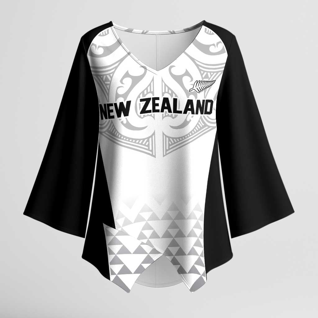 World Football 2026 New Zealand Custom Kimono Sleeve Blouse All White Fern Maori Tribal - Aussie Hoodie
