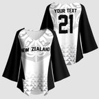 World Football 2026 New Zealand Custom Kimono Sleeve Blouse All White Fern Maori Tribal - Aussie Hoodie