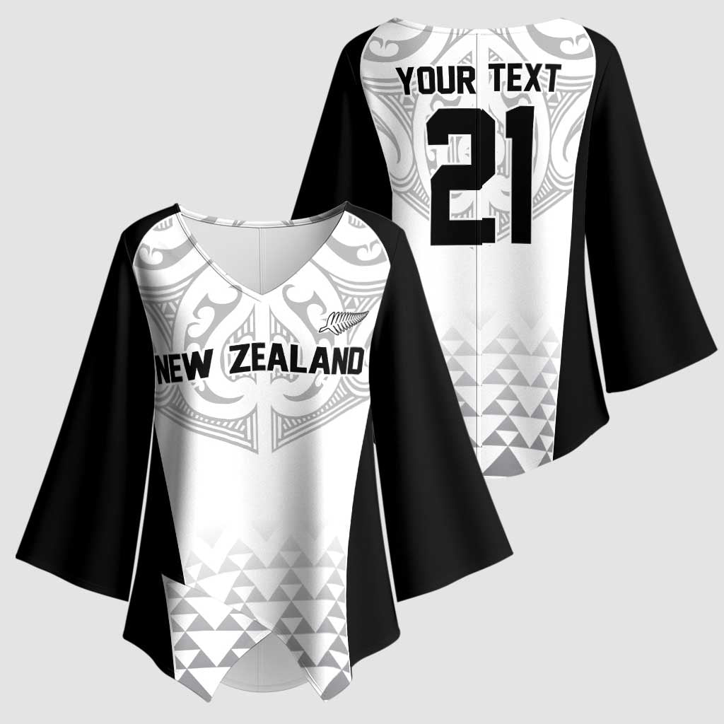 World Football 2026 New Zealand Custom Kimono Sleeve Blouse All White Fern Maori Tribal - Aussie Hoodie