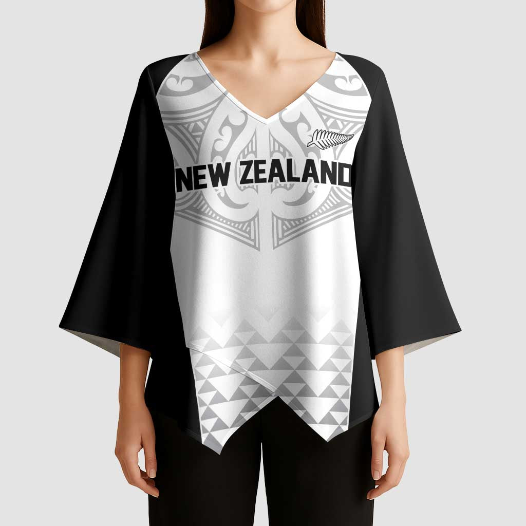 World Football 2026 New Zealand Custom Kimono Sleeve Blouse All White Fern Maori Tribal - Aussie Hoodie