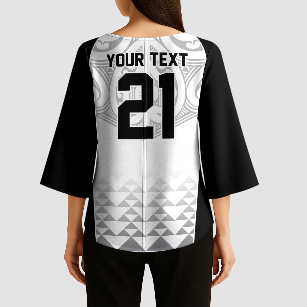 World Football 2026 New Zealand Custom Kimono Sleeve Blouse All White Fern Maori Tribal - Aussie Hoodie