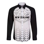 World Football 2026 New Zealand Custom Long Sleeve Button Shirt All White Fern Maori Tribal - Aussie Hoodie