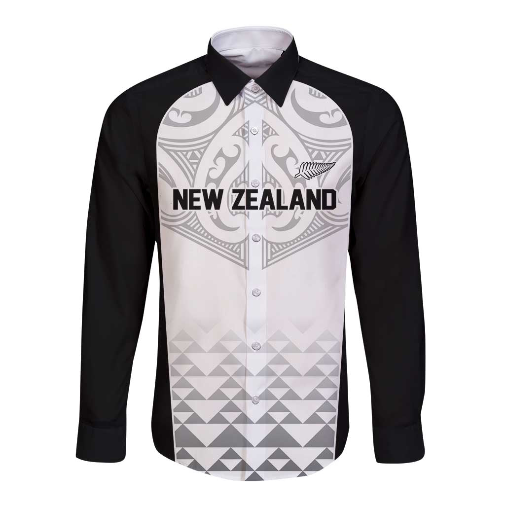 World Football 2026 New Zealand Custom Long Sleeve Button Shirt All White Fern Maori Tribal - Aussie Hoodie