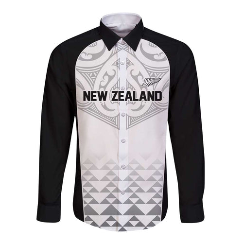 World Football 2026 New Zealand Custom Long Sleeve Button Shirt All White Fern Maori Tribal - Aussie Hoodie