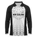 World Football 2026 New Zealand Custom Long Sleeve Polo Shirt All White Fern Maori Tribal - Aussie Hoodie